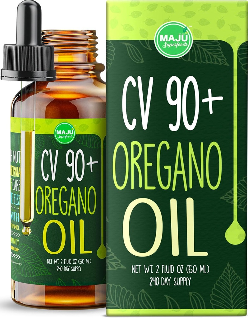 MAJU Oregano Oil Drops - Potent 90% + Carvacrol (2 fl Oz) Wild Mediterranean Essential Oil of Oregano Liquid, Aceite de Oregano, immun and Seasonal Support