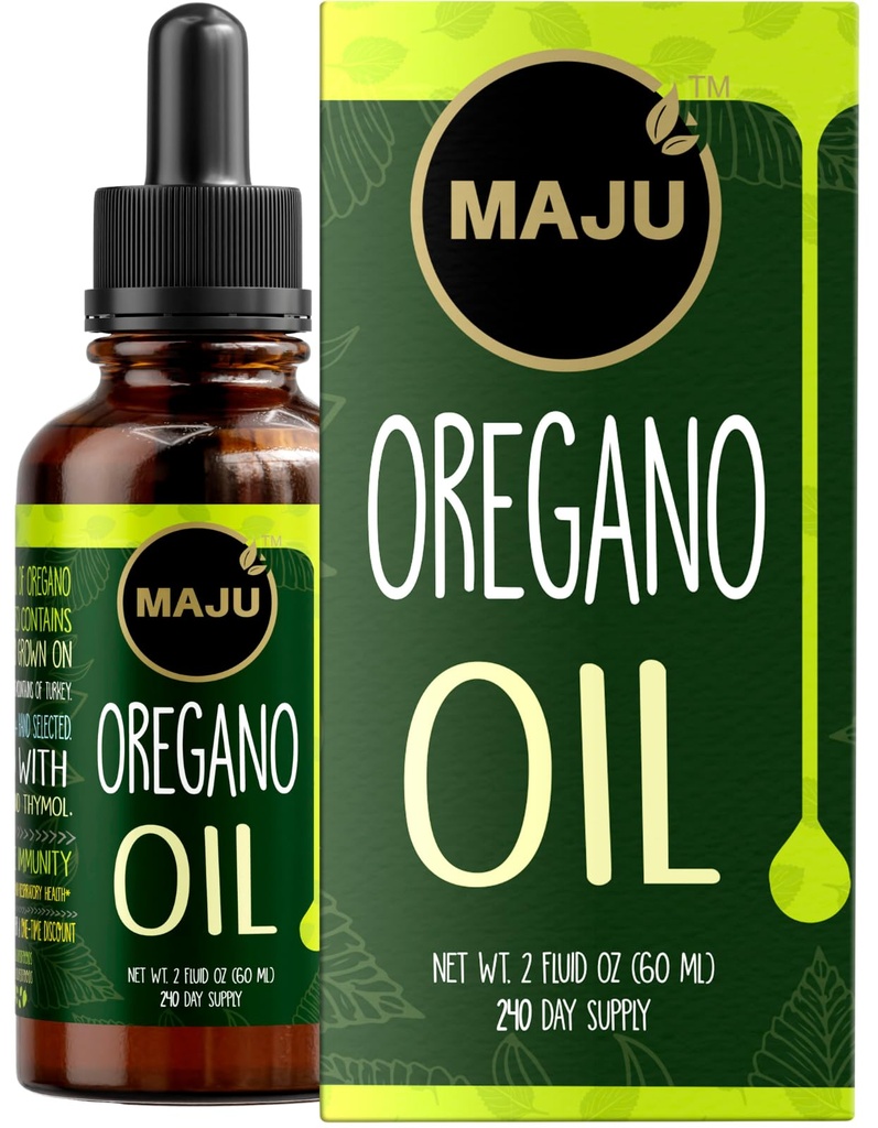 MAJU Oregano Oil Drops - Potent 90% + Carvacrol (2 fl Oz) Wild Mediterranean Essential Oil of Oregano Liquid, Aceite de Oregano, immun and Seasonal Support