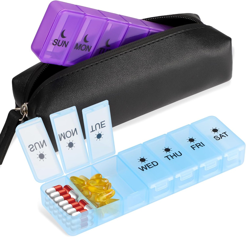 Aftagelig 7 Day Pill Box, 14 Compartments Medicine PP Storage Box, BPA- Free Travel Medicine Box med vandtæt pose, to gange dag Pill Case Box for Vitamin Kosttilskud, og Fish Oil