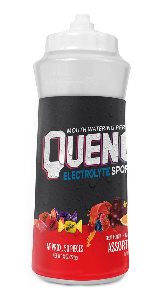 Mueller Quench Gum Bottle, Electrolytes Chewing Gum for Athletes and Sports Trainers, New Assorted Fruity Flavors, 8 Ounce, 50 Pieces