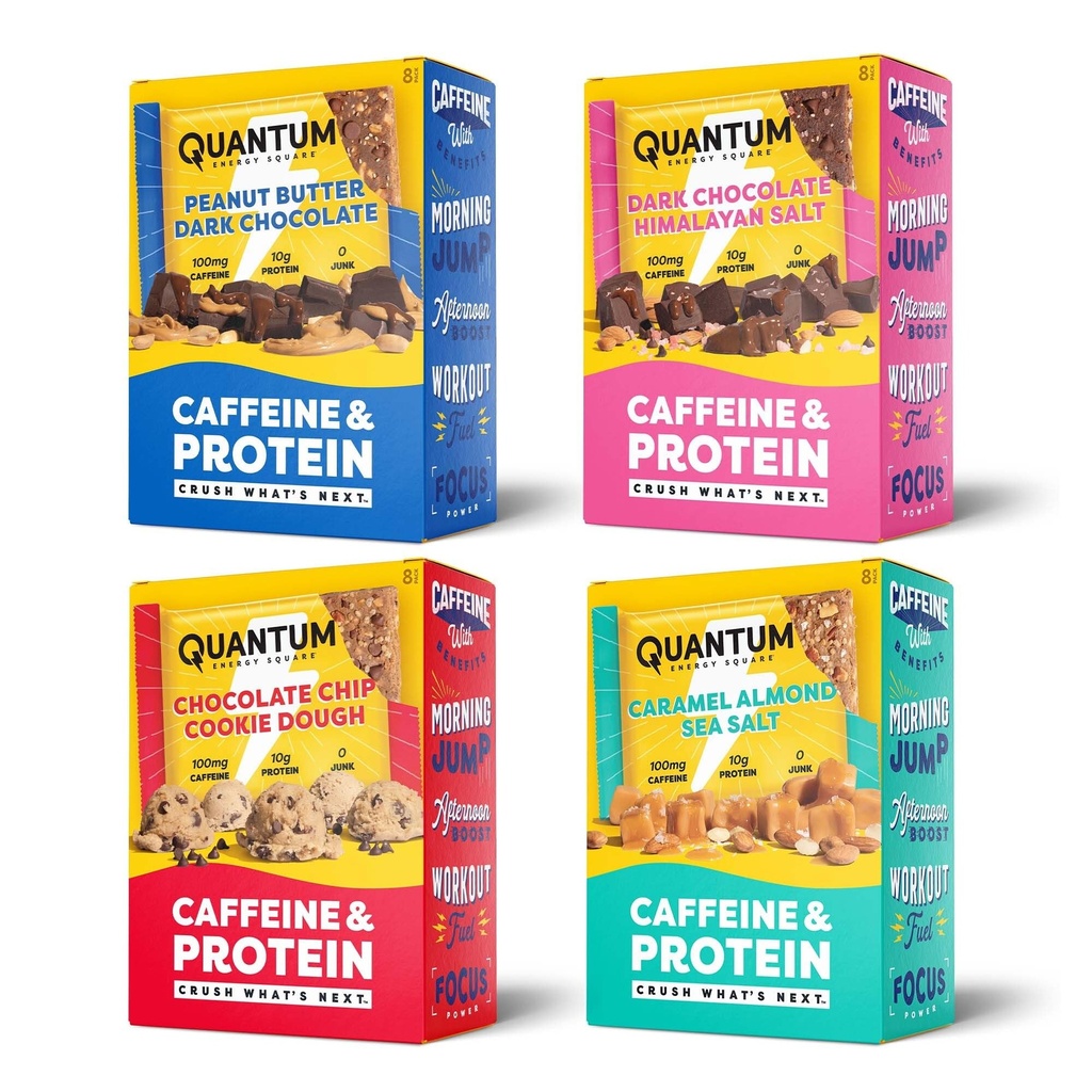 Quantum Energy Square: Energy Bar with Caffeine & 10g Protein. Delicious Healthy Snack On The Go. (Vegan, Gluten-free, Soy-free, Dairy-free) (Variety Mega Pack)