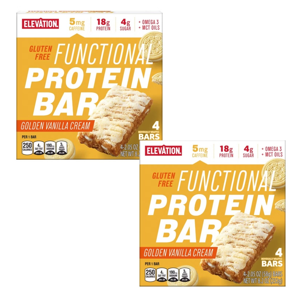 2 PACK DELICIOUS Functional Protein Bar – 4 Bars, Golden Vanilla Flavor 🍯, Gluten Free 🌱, 19g Protein 💪, MCT & Omega-3 Oils for Focus 🧠, Guarana Caffeine for Energy ⚡ – Fortified with Essential Vitamins & Minerals 🥇 Your Favorite Pre/Post-Workout Snack! 🏋️‍♂️