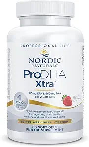 Nordic Naturals ProDHA 1000, Strawberry - 60 Soft Gels - 1660 mg Omega-3 - High-Intensity DHA Formel for neurologisk sundhed, Mood & Memory - Non-GMO - 30 Serveringer