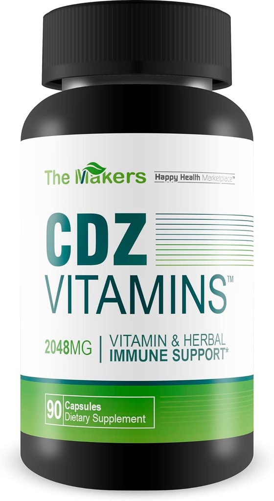 Makers CDZ Vitamin - vores bedste kosttilskud - Vitamin C D Zink & urter - Full Body Health Kosttilskud - Cdz Supplement Vitamin C D og Zink - Samlet sundhedsstøtte - Full Body Kosttilskud