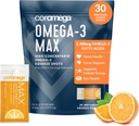 Coromega MAX 2400mg Omega-3 Fish Oil + D-vitamin Squeeze Packets, Wild- Fanget, Ingen Fishy Taste - 3X bedre Absorption Than Softgels, Understøtter Brain & Heart Health (30 Servere, Citrus Burst)