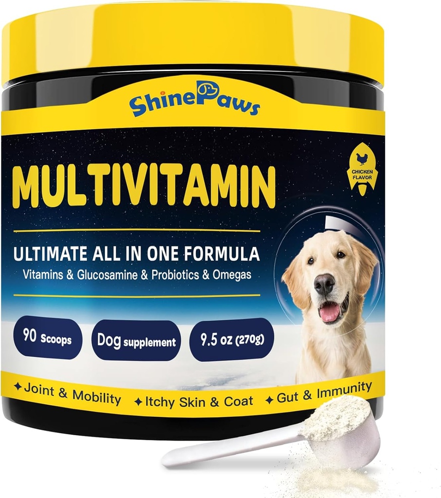 Hundevitaminer, Hundemultivitamin pulver, med Probiotika, Glucosamin, Omega 3, Support Gut, Joint & Mobility, Itch Skin & Coat, Minerals & Antioxidant for Immunforsvar, Daglige Væsentlige Hundetillæg