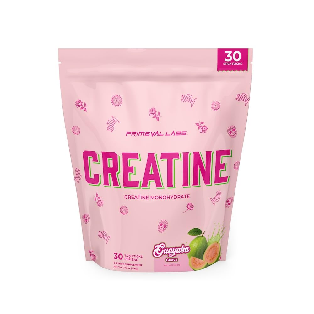Primeval Labs Clean Creatine Monohydrate Powder | Flavored Powder for Muscle Strength & Recovery | Latin Aqua Fresca Flavors | Workout Supplement for Men & Women | 30 Servings | Guayaba