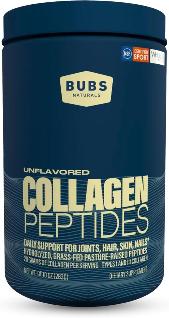 BUBS Naturals Unflavored Collagen Peptider Powder, Best Proteins for Joints & Skin, Pasture Raised Grass Fed, Paleo og Keto Friendly, Whole30 Godkendte, Non- GMO Dairy & Gluten Free, 10oz, 14 Serveringer
