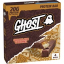 GHOST PROTEIN BAR, CHOCOLATE CARAMEL Flavor, 20G Protein, 2G Sugar, 4 Dual-Bar Packs, 9.2 oz