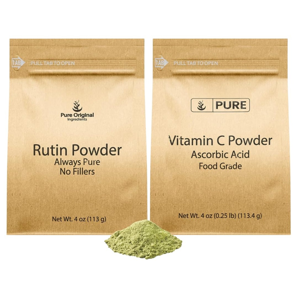 PURE ORIGINAL INGREDIENTS Vitamin C Powder and Rutin Powder Bundle, 4 oz Each, Always Pure, Dietary Supplement