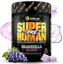 LION Superhuman Pre Workout Powder, Beta Alanine, L- Taurine & Tri- Source Coffein for Sustained Energy & Focus, Nitric Oxide & Citrulline for Pump (21 Serveringer, Grapezilla)
