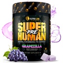LION Superhuman Pre Workout Powder, Beta Alanine, L- Taurine & Tri- Source Coffein for Sustained Energy & Focus, Nitric Oxide & Citrulline for Pump (21 Serveringer, Grapezilla)