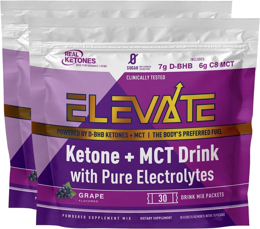 Real Ketoner Eksogene Keto D BHB + MCT + Elektrolyter, Koffein Free Drink Mix Powder, Grape Tart for Rapid Ketosis (56 Servere)