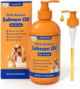 Wild Alaska Salmon Oil for Dogs & Cats, Fish Oil Omega 3 Kosttilskud med EPA & DHA for Skin & Coat, Immun, Brain, Joint and Heart Health, Dog & Cat Fish Oil Kosttilskud med Pump- 8 oz