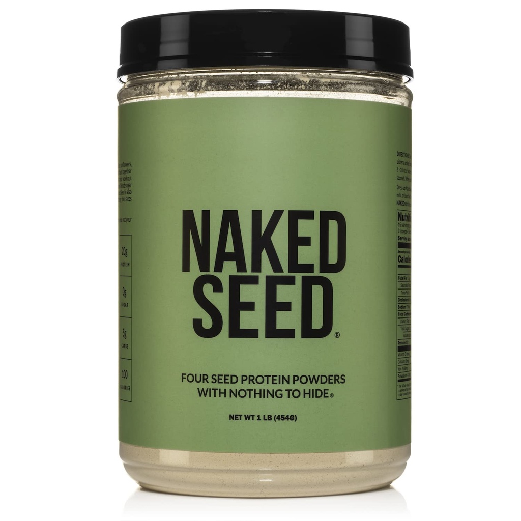 Nøgen frø - 4 Seed Protein Powder, Kun 4 Ingredienser - Chia, Watermelon, Sunflower og Græskar frø - Gluten- Free, Soy Free, Vegan, Ingen Gmos, Ingen kunstige sødestoffer - 15 Servere