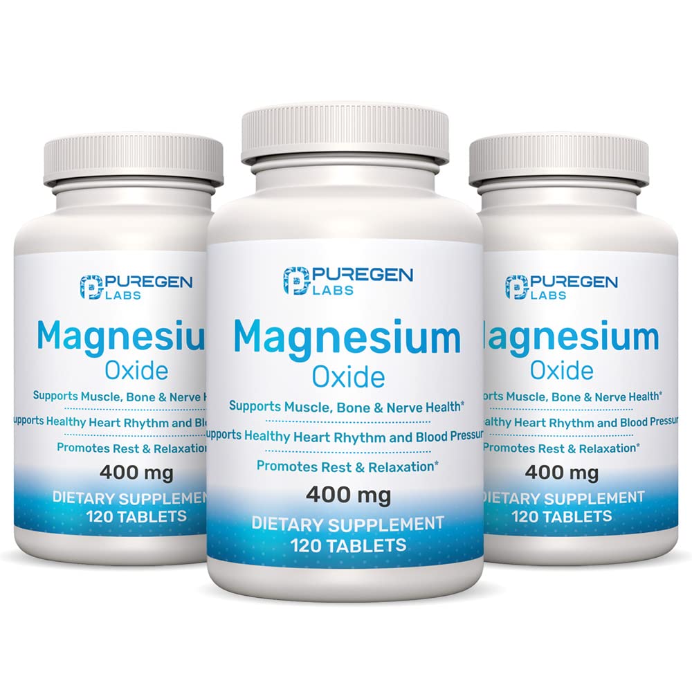 Magnesium 400mg [høj potens] Supplement - Magnesiumoxid til immunforsvar, Muskelgendannelse, Leg kramper, Afslapning - 3 pakning