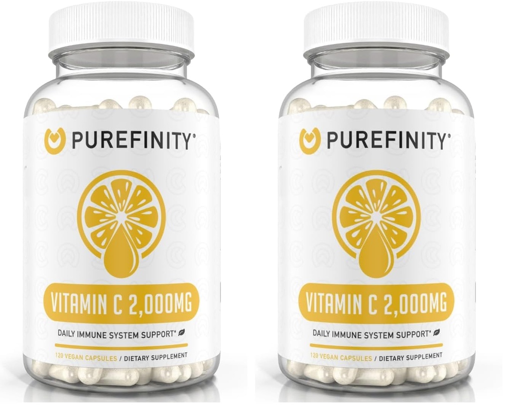 PUREFINITY Vitamin C 2000mg Capsules – Double Strength, High Absorption Supplement, Powerful Antioxidant Properties, 120 Capsules (1 Month Supply) (Pack of 2)