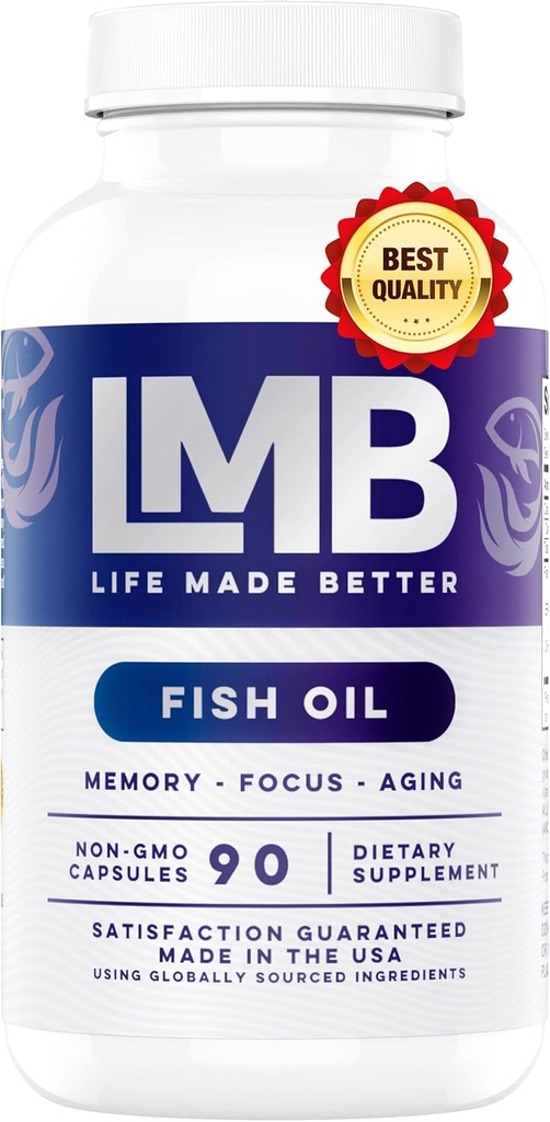 Wild fanget Omega 3 Fish Oil 3000mg - Triple Strength Burpless DHA 900mg + EPA 1200mg Non- GMO - Enteric coated with No Aftertake - LMB (90 Soft Gels)