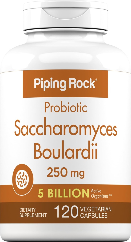 Piping Rock Saccharomyces Boulardii Probiotic Supplement | 5 Billion CFU | 120 Capsules | 250 mg | Vegetarian, Non-GMO, Gluten Free