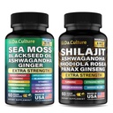 Sea Moss and Shilajit Bundle - Shilajit and Sea Moss Combo with Ashwagandha Black Seed Oil Turmeric Bladderwrack Burdock Root Black Pepper with Vitamins and Antioxidants - 60 Day Supply