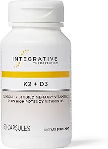 Integrativ terapi K2 + D3 - Supplement for hjerte sundhed & ben Styrke * - Daglige vitaminer til Calcium Absorption - Understøtter Vitality - Dairy- Free & Gluten- Free - 60 Greve (60 Servere)