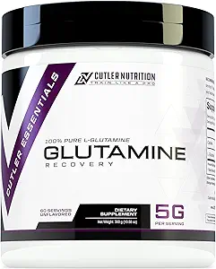 Cutler Essentials 100% Pure L-Glutamine for Enhanced Recovery, Lean Muscle Support and Improved Protein Synthesis | Unflavored, 60 Servings