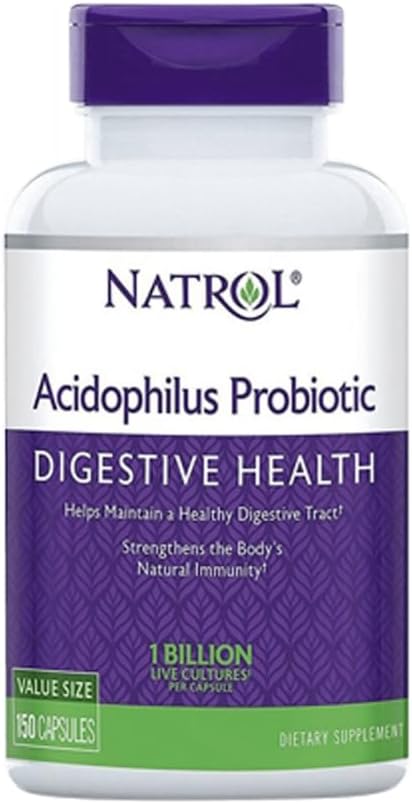 Natrol Acidophilus 100mg Capsules, Unflavored, Purple, 150 Count, Pack of 3