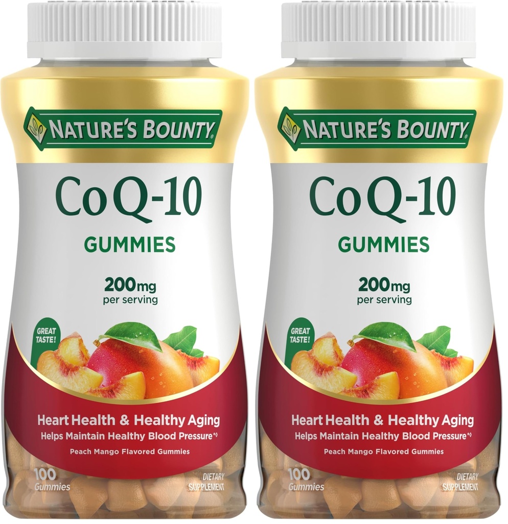 Nature's Bounty CoQ10 Gummies, Supports Heart Health, CoQ10 200mg, Peach Mango Flavor, 100 Coun (Pack of 2)