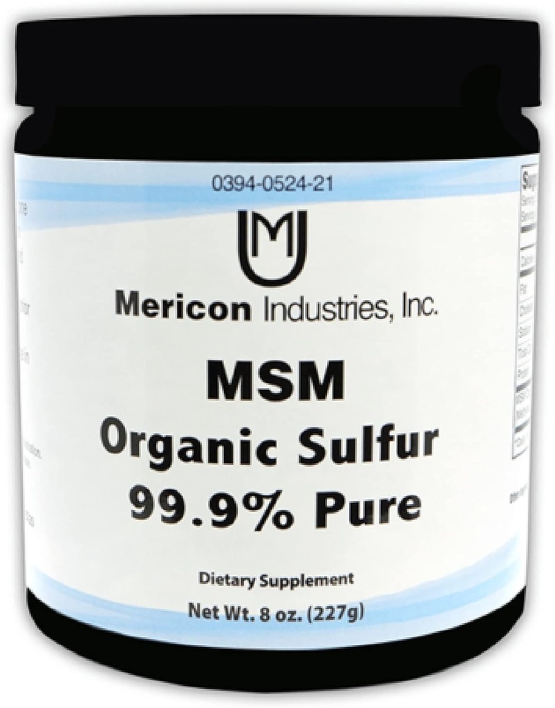 Mericon Industries MSM Organic Svovl Powder124; MSM tillæg for inflammation, hårvækst, sund hud, & øget energi, 124; Non- GMO, Vegan, Gluten Free, Soy Free (8oz)