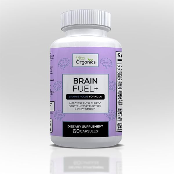 Brain Fuel + DMAE Blend Memory Supplement for Focus, Mood, Mental Energy for Travle Mænd & Kvinder - 60 Kapsler, Lavet i USA