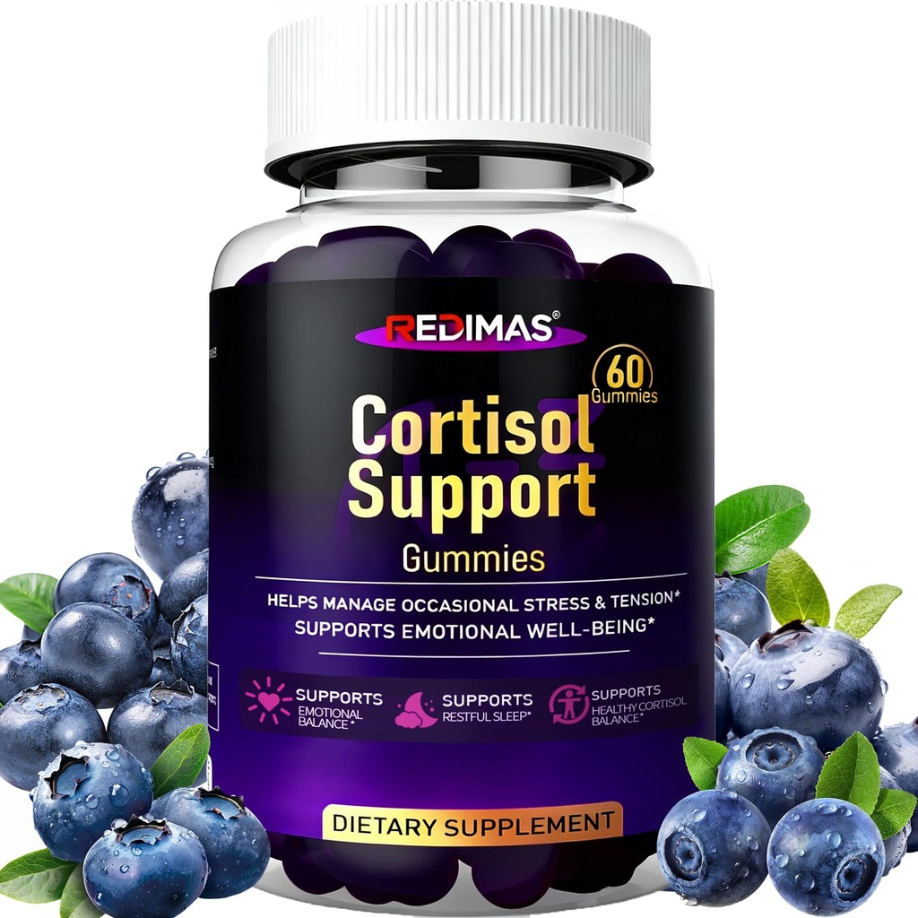 Cortisol Gummies for Women & Men with Ashwagandha, Magnesium, L-Theanine and Multivitamin, Vegan Chewable Gummies for Daily Lifestyle Balance, Convenient Adult Supplement, 60 Count