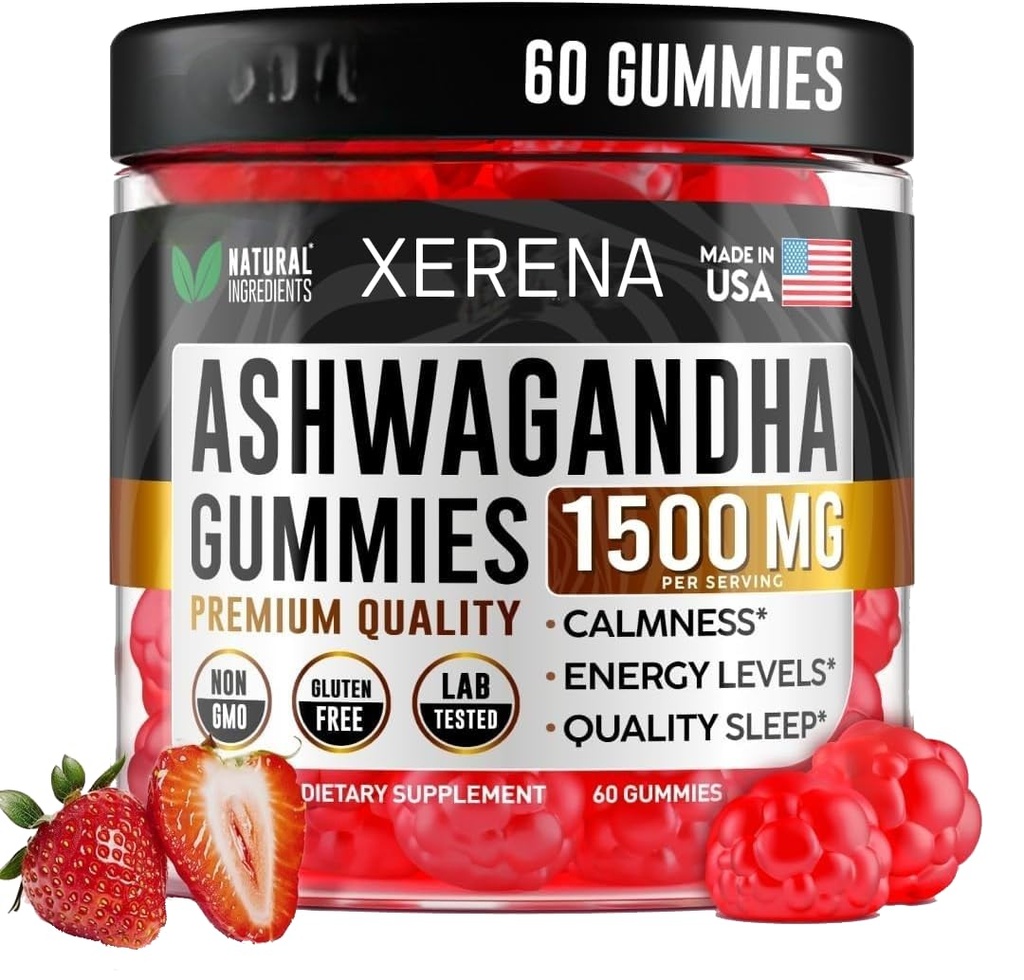 Ashwagandha Gummies 1500mg Extra Strength for Women and Men - Organic Supplement for Stress Relief, Anxiety & Sleep -Chewable Ashwagandha Root Extract for Stress Relief & Calm - 60 Count