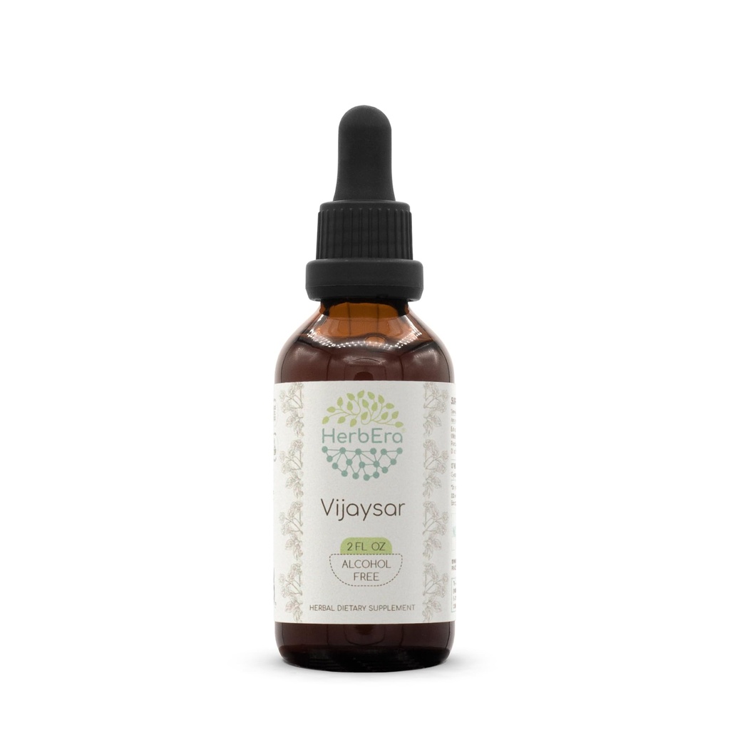 HerbEra Vijaysar B60 Alcohol-Free Herbal Extract Tincture, Concentrated Liquid Drops Natural Vijaysar (Indian Kino, Pterocarpus Marsupium) Dried Bark (2 fl oz)