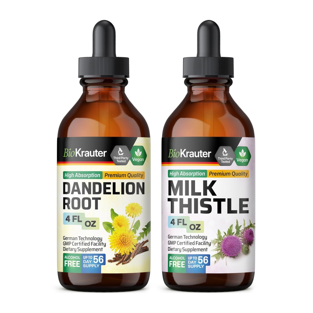 BIO KRAUTER Dandelion Tincture 4 Fl. Oz. & Milk Thistle Tincture Fl. Oz.