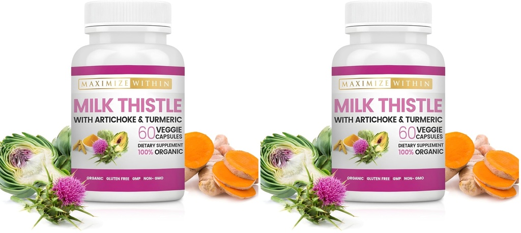 Milk Thistle with Artichoke & Turmeric Supplement - Supports Liver Detox & Support Digestive, 60 Veggie Capsule (Pack of 2)