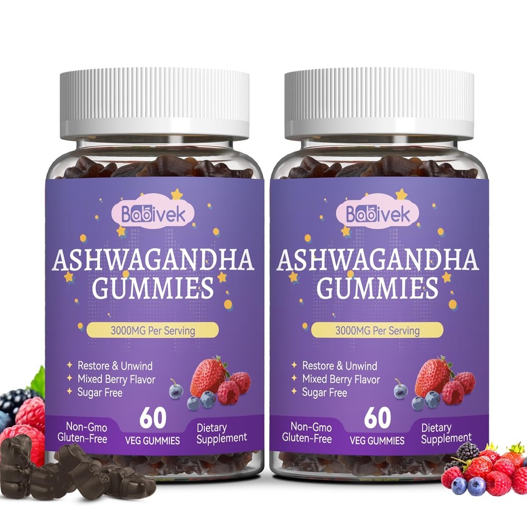 Ashwagandha Gummies 3000mg - 120 Count (60-Day Supply) for Stress Relief & Immune Support with Maca, L-Theanine, GABA, Turmeric - Mixed Berry Flavor