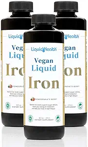 LIQUIDHealth Vegan flydende jern supplement med SunActive & Ferrochel Fe - Natural Energy, immunsystem & Metabolic Support, Øge mental Klarhed, Prenatal / Postnatal - USA Made, Non- GMO (3 Pack)