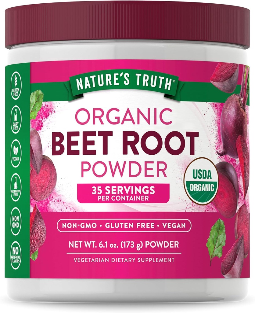 Nature 's Truth Organic Beet Root Powder Dex124; 6.1 oz Dex124; Vegan, Non- GMO & Gluten Free Supplement