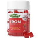 Iron Gummies for Teen Girls, Gentle Iron Ferrous Bisglycinate with Vitamin C, Iron Supplement Plus Folate, Energy & Anemia Support, Chewable, Sugar Free, 60 Gummies