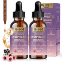 Lymphatic Drainage Drops 2 Pack 16-in-1 Liposomal Lymph Cleansing Liquid Organic Immune Support Skin Gut Health Supplement with Echinacea Burdock Elderberry Inulin Grape Seed Extract Non-GMO 4 Fl.Oz