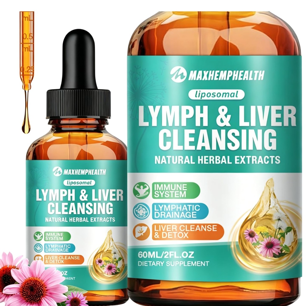 Liposomal Lymphatic Drainage Drops - 60ML Lymph & Liver Cleanse Supplement, Natural Herbal Blend & Multivitamin for Immunity, Lymphatic Support & Liver Detox, Vegan, Non-GMO, Gluten-Free