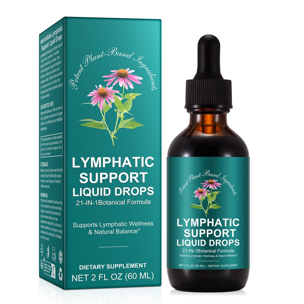 Lymphatic Drainage Drops, Natural Lymph Cleanse & Immune Support Supplement with Echinacea, Dandelion, Elderberry, Cleavers, Astragalus & Burdock, 2 FL OZ (1)