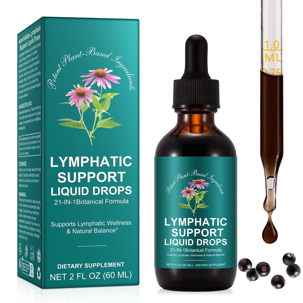 21-in-1 Lymphatic Drainage Drops， Lymphatic Support Liquid Drops with Turmeric, Elderberry & Dandelion, for Women & Men, 2 fl oz