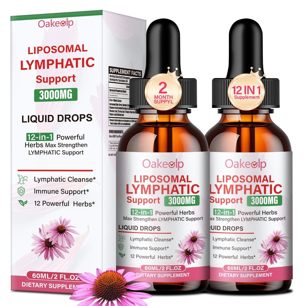 2 Pack Extra Powerful 3000MG Liposomal Lymphatic Drainage Drops-12 in 1 Organic Lymphatic Drainage Supplement with Burdock Root, Echinacea, Elderberry, Calendula Flower Etc for Supports Lymphatic