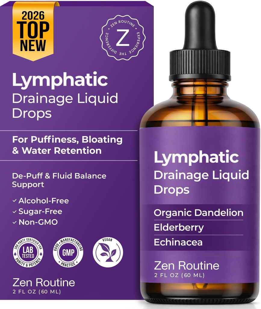 Lymphatic Drainage Drops | Puffiness, Bloating & Water Detox | 8-in-1 Lymphatic Supplement for Immune, Lymph System & Liver Detox | Organic Dandelion, Echinacea & Elderberry | Vegan | 2 fl oz