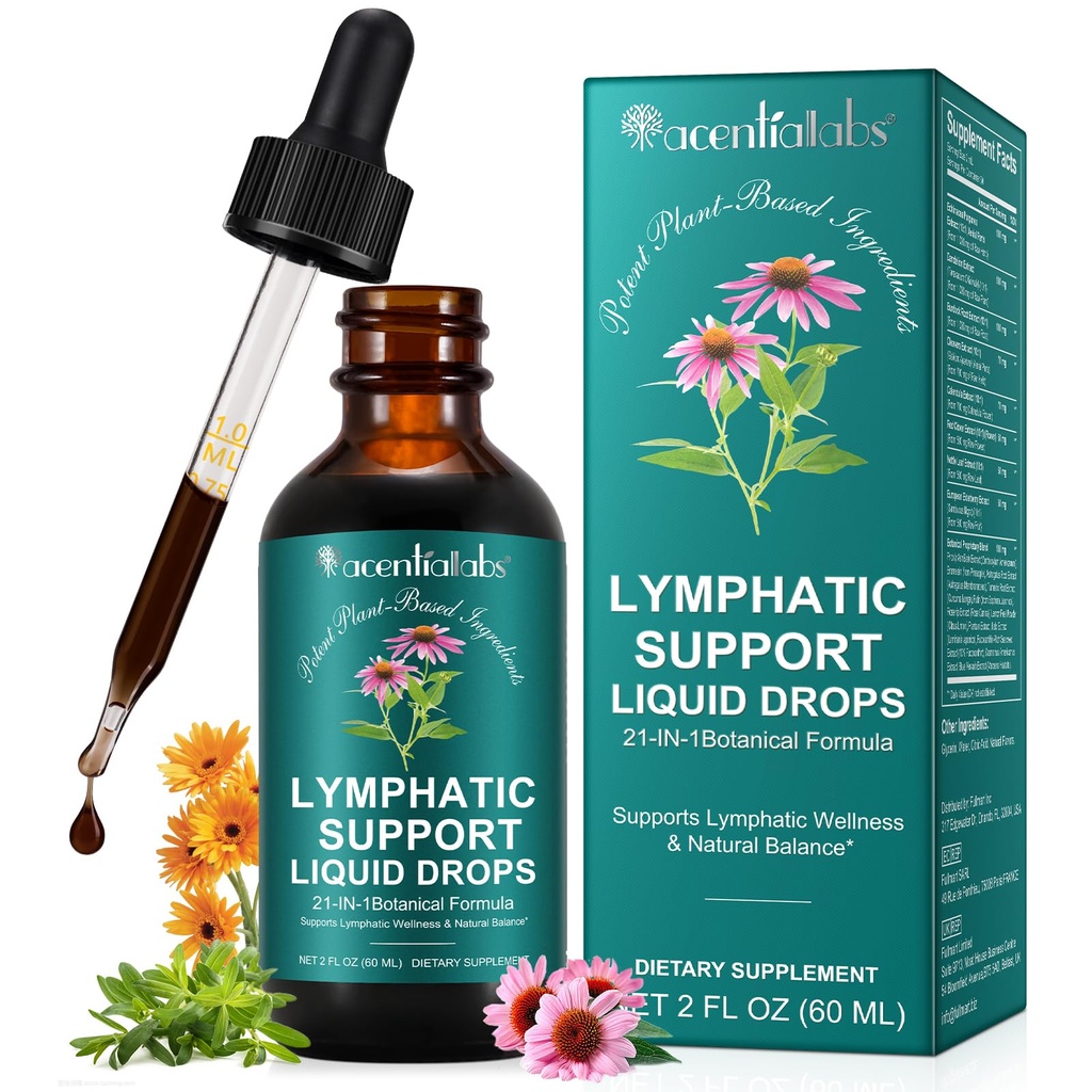Lymphatic Drainage Drops, 21-in-1 Organic Lymphatic Drainage Supplement with Dandelion Extract, Zine, Burdock Extract,for Lymph System Support, Cleanse | Gluten-Free, 60ml