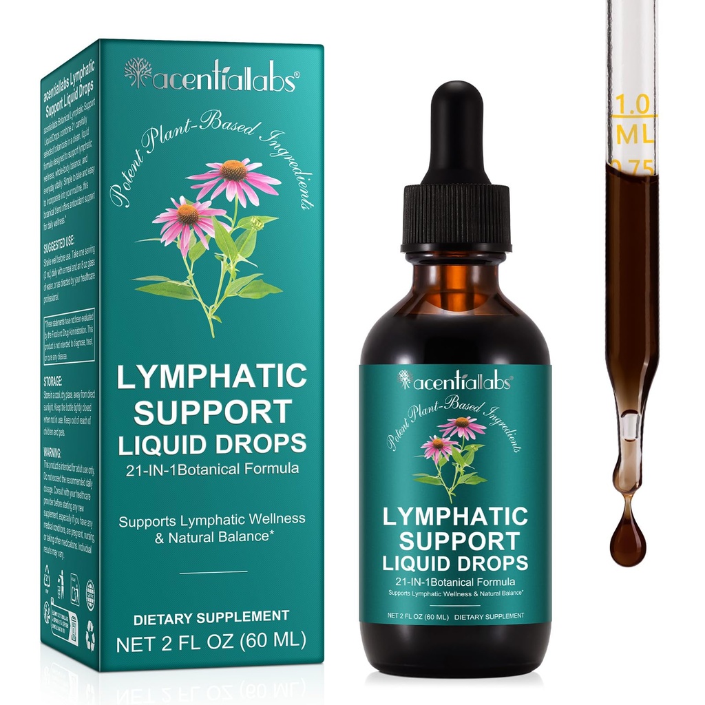 Advanced Lymphatic Support Liquid Drops - 21-in-1 Herbal Complex for Natural Fluid Balance & Immune Wellness - Fast Absorption, Sugar & Alcohol Free