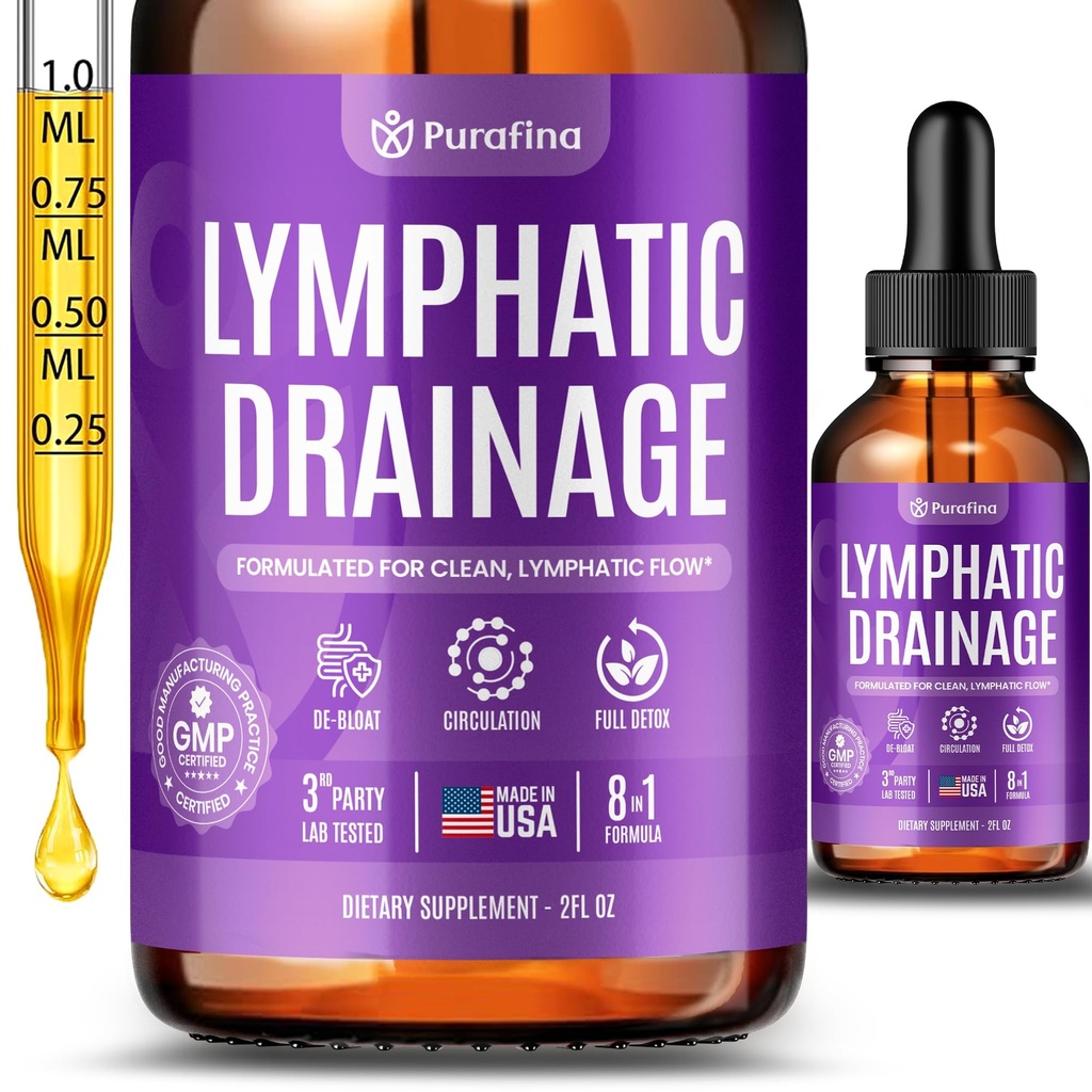 Organic Lymphatic Drainage Drops with Cleavers I Red Root I Burdock I Ginger I Dandelion I Soursop I Black Seed Oil I Ashwagandha Lymph System Support Detox - Liver Cleanse Supplement (1 Bottle)