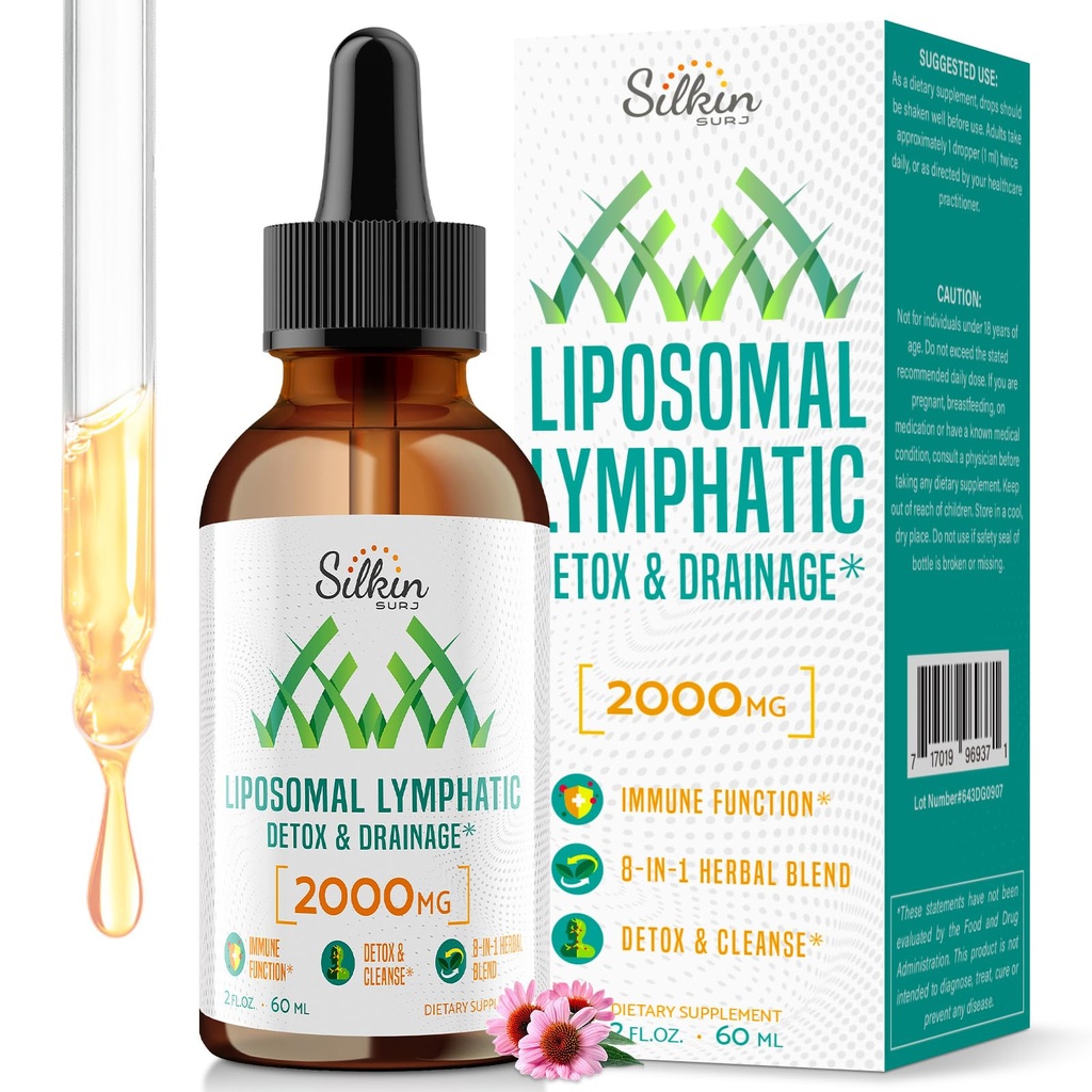 Liposomal Lymphatic Drainage Drops 2000mg – Lymph System & Immune Support – Fluid Balance Support - Lymphatic Detox & Cleanse Supplements with Echinacea, Dandelion & Elderberry – 2 FL OZ