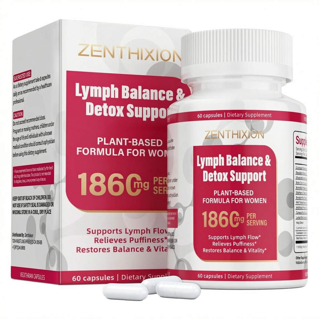 Lymphatic Drainage Supplements, 1860mg Lymph System Support Supplement for Women with Dandelion, Burdock, Echinacea, Rutin, Turmeric, Cleavers, Bromelain & More, 60 Capsules
